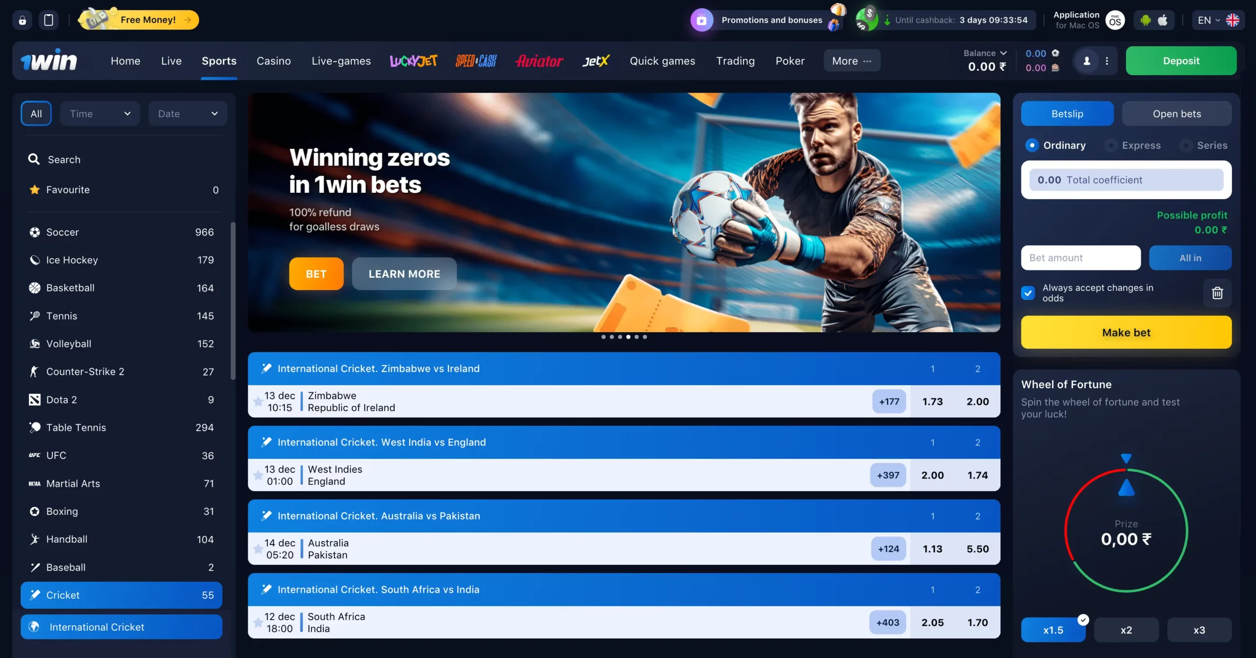 Bet on cricket at 1Win Casino.