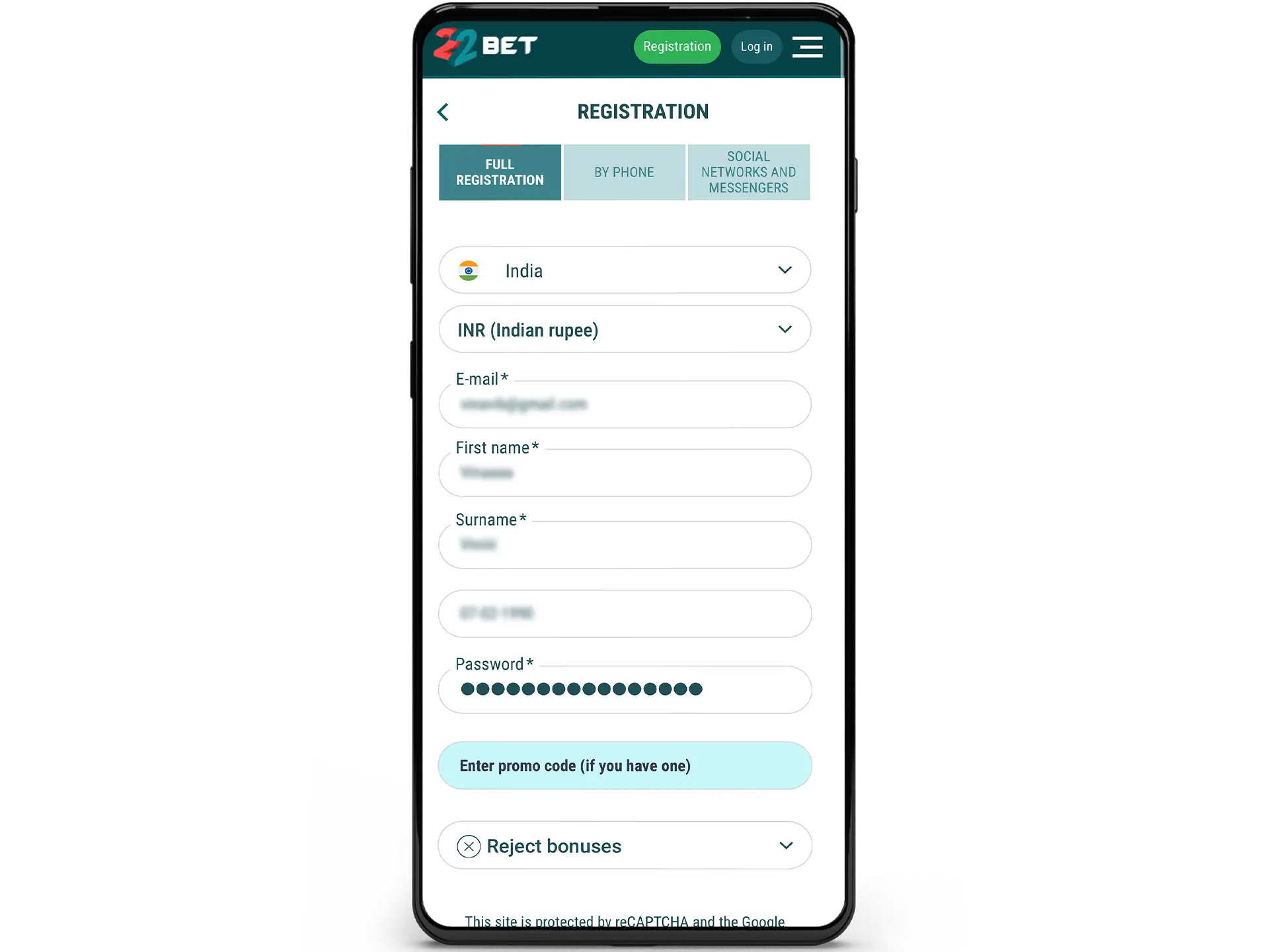 Fill out all registration fields with correct personal information.