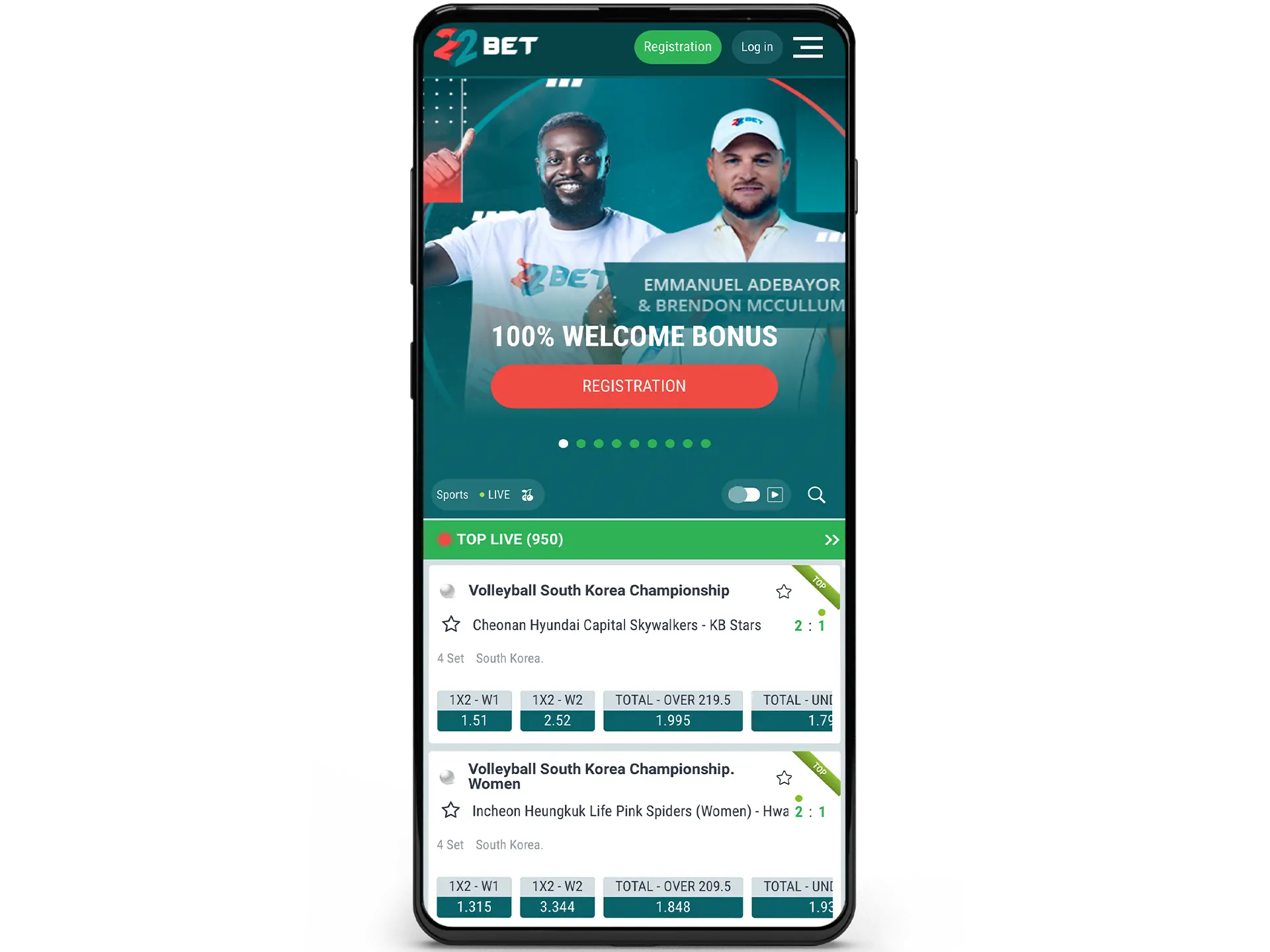 Open the official 22Bet website.