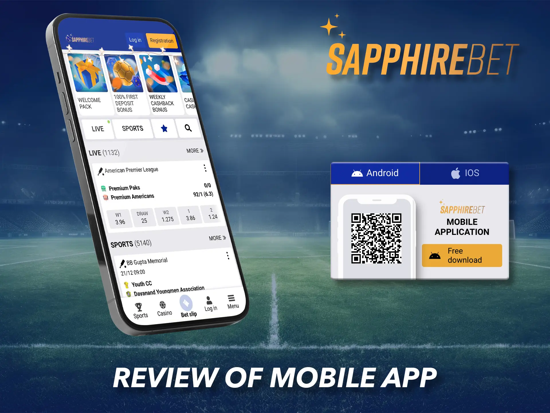 Download the unique mobile app from Sapphirebet.