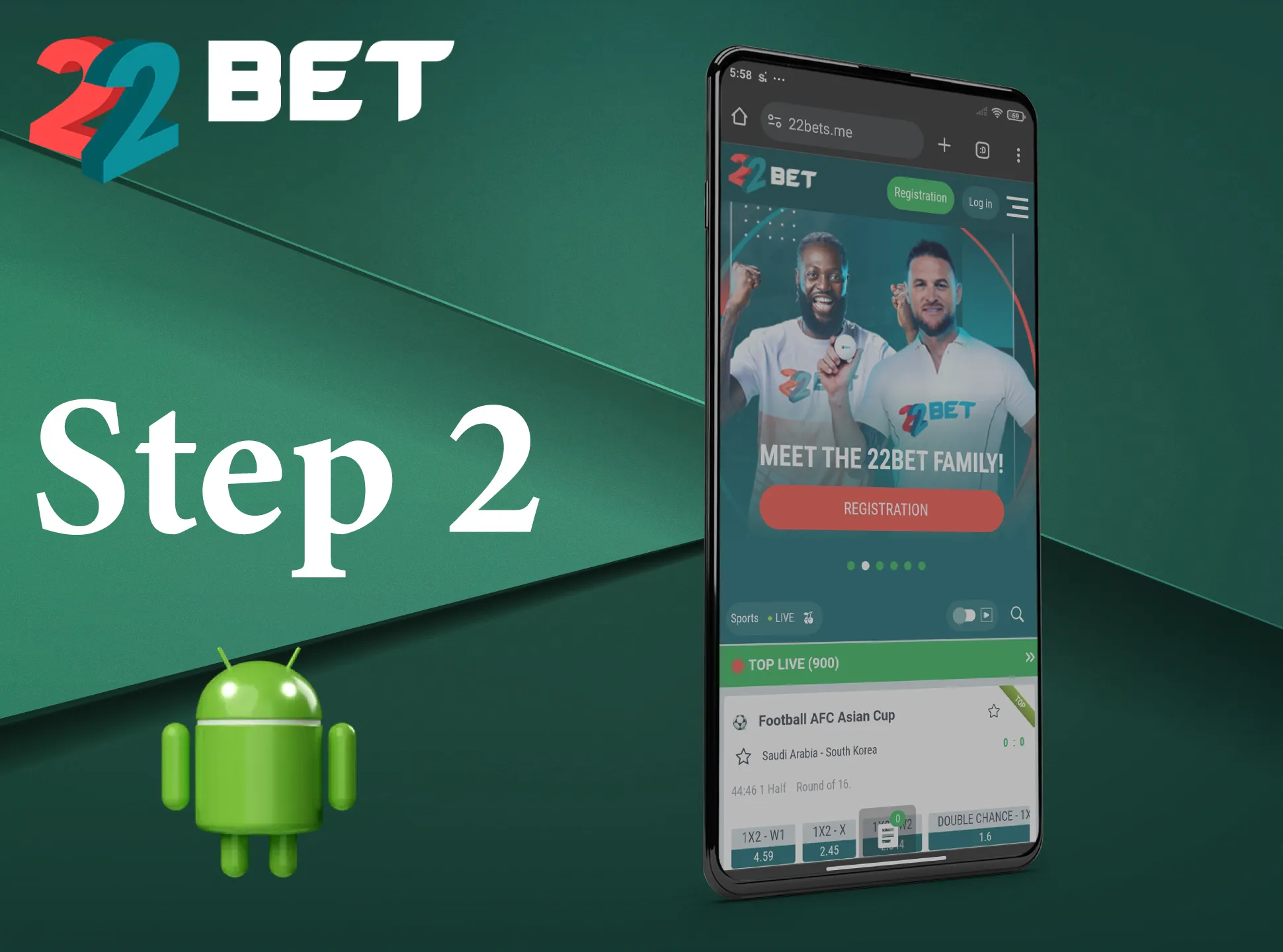 Open the official 22Bet website.