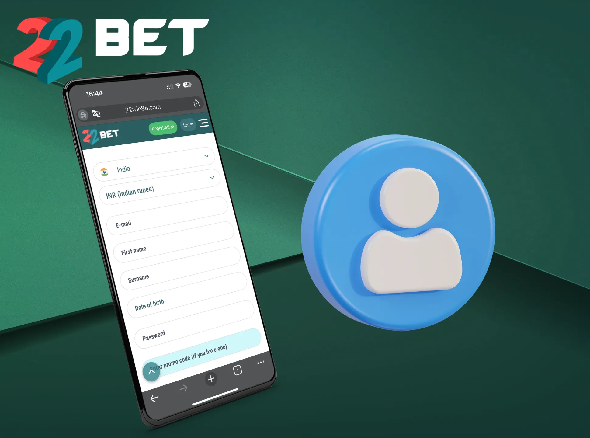 Create an account on the 22Bet website.