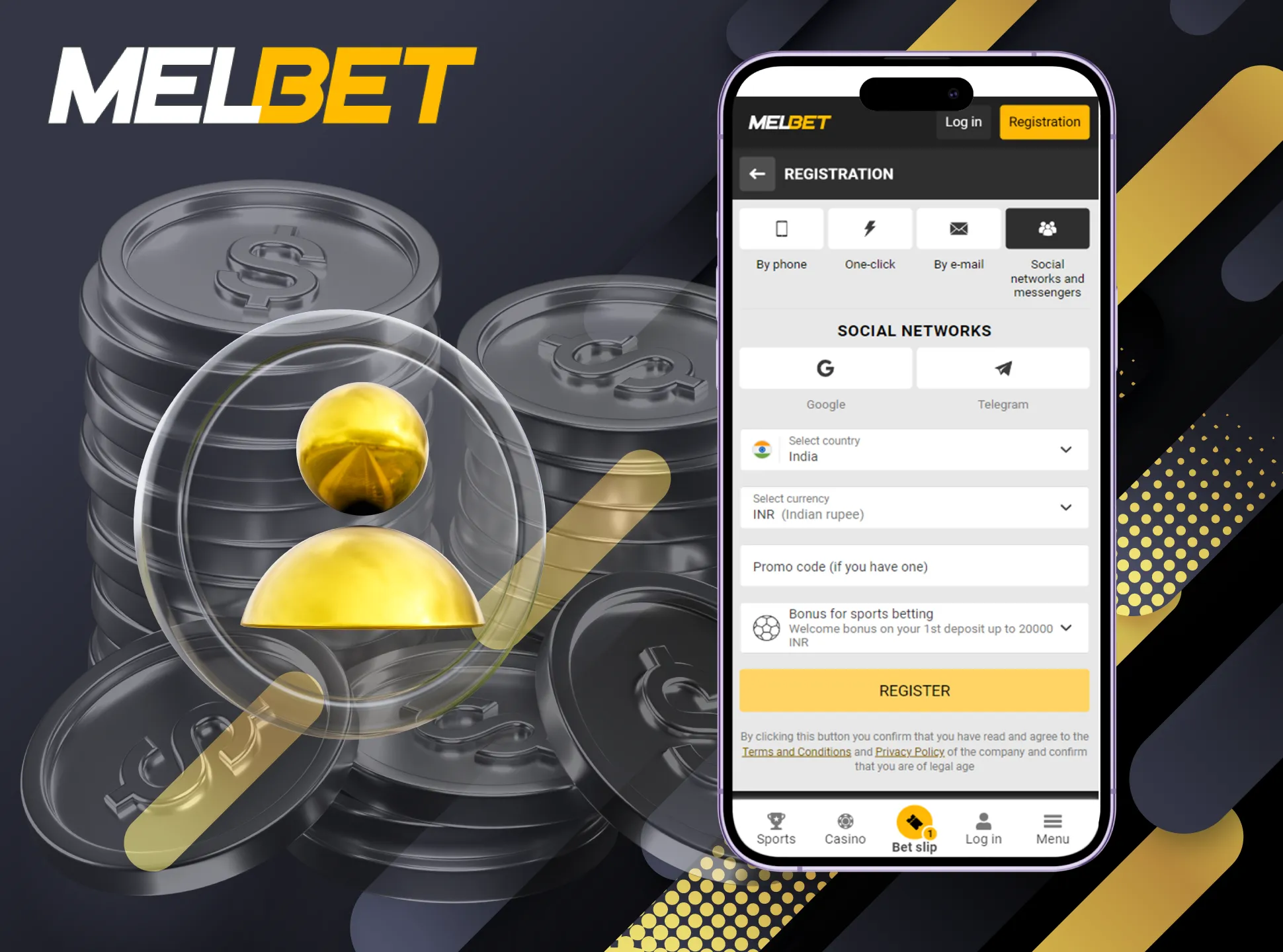 Register the Melbet account.