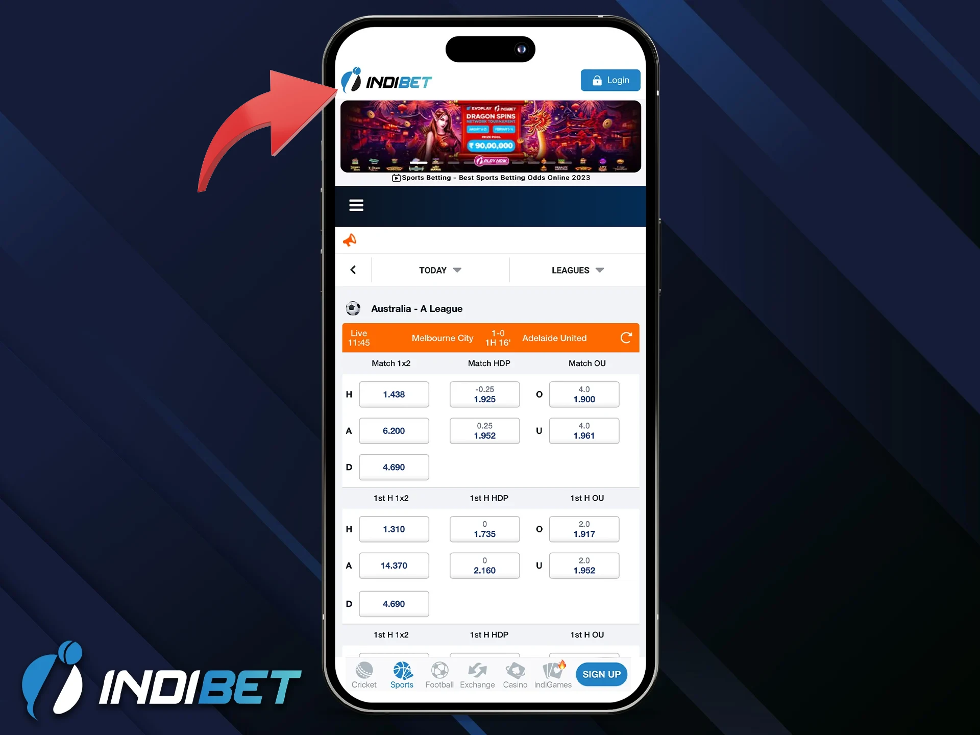 Open the Indibet website to start installing the app on iOS.