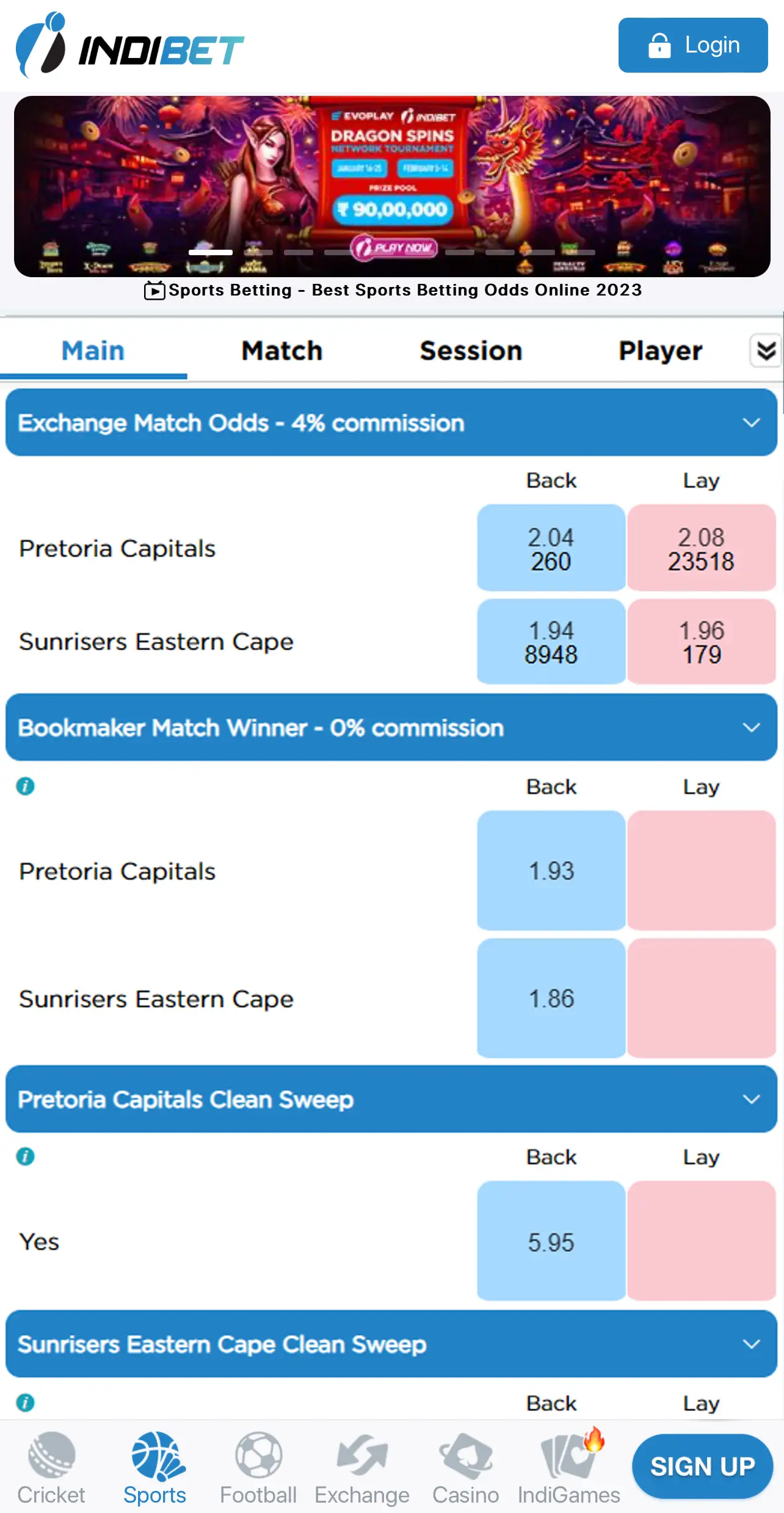 Place your cricket bets and win.