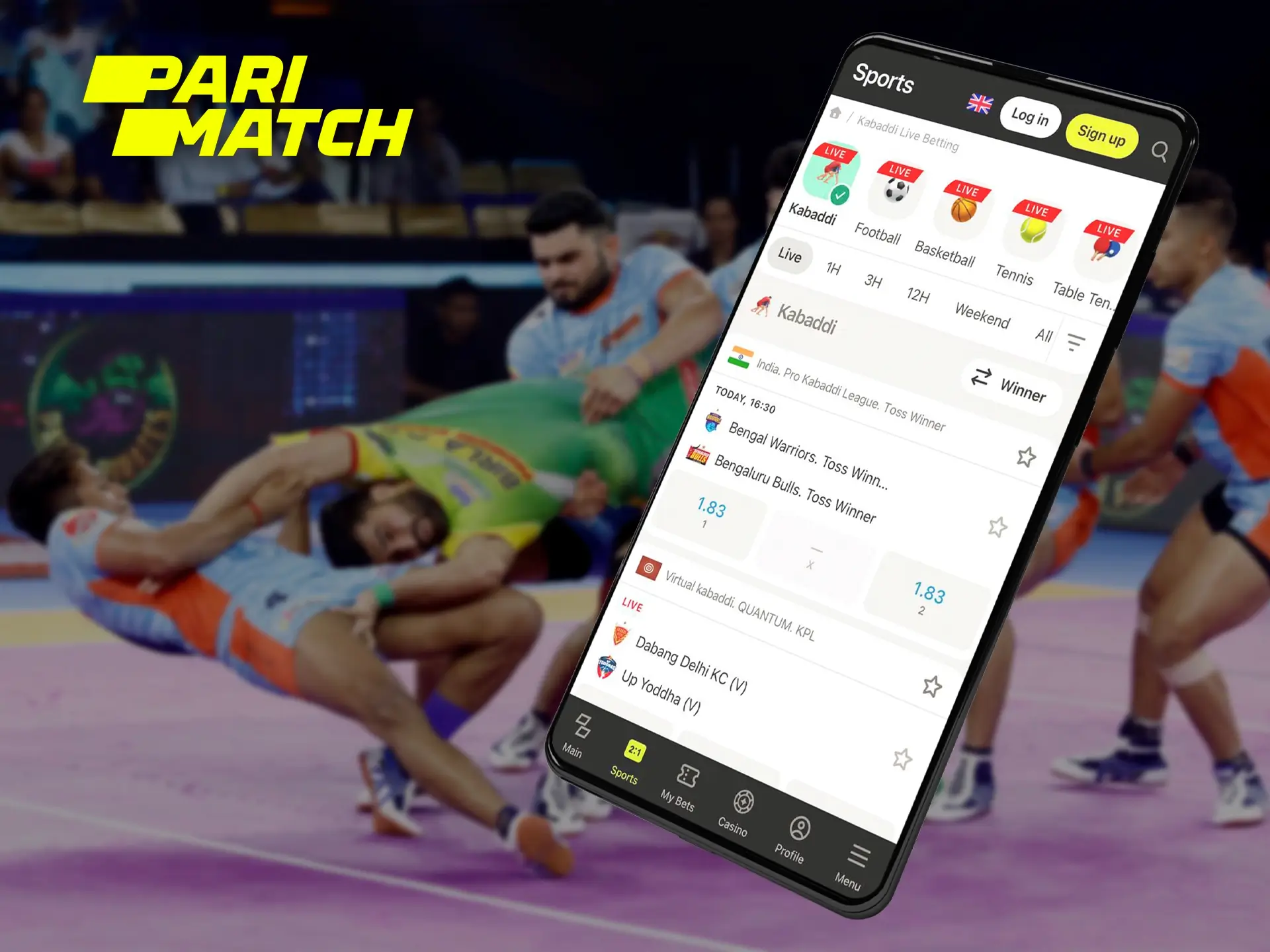 The app from Parimatch shows high speed and performance when watching the broadcast on Kabaddi.