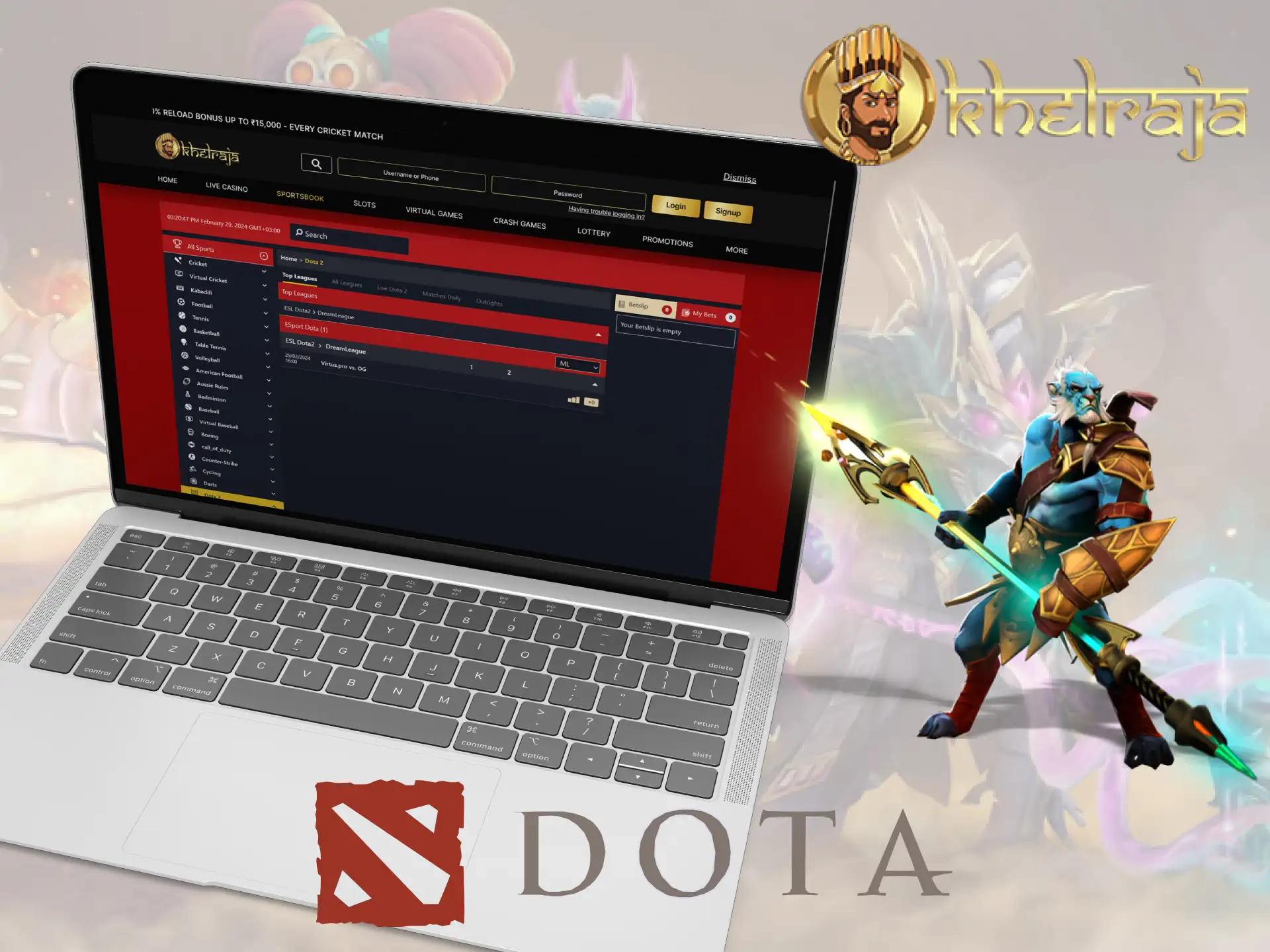 Khelraja offers Dota 2 betting to Indian customers.