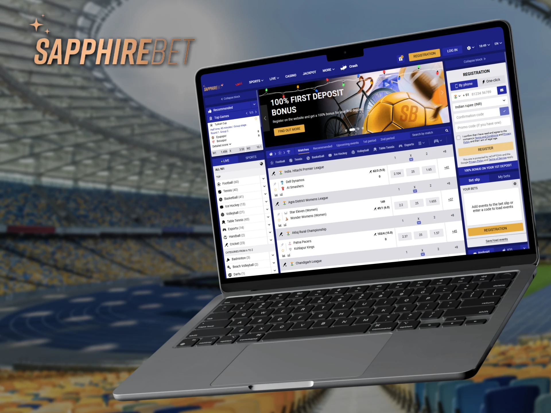 Try your luck and place bets on sports at the SapphireBet website.